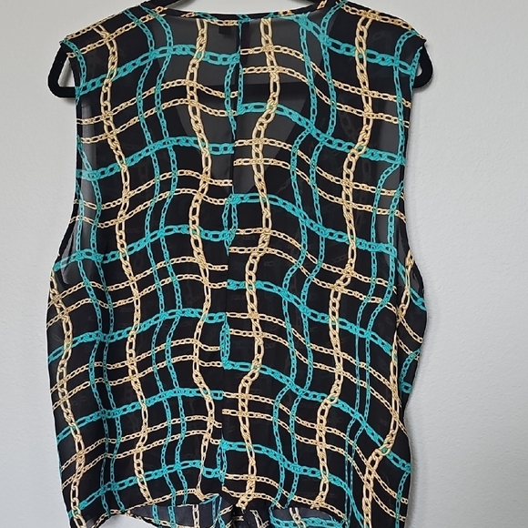 Tattoo Me NWT Size 3X Nautical Sleeveless Black Blouse with Gold Chain Pattern - Picture 6 of 6